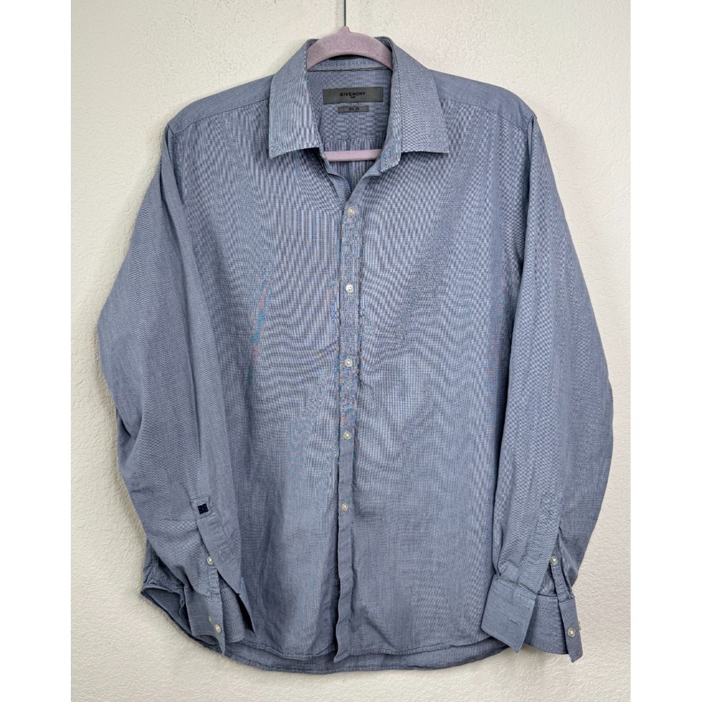 Givenchy Men Slim Fit Dress Shirt Blue Micro Pattern Button Down Size 16.5 34/35